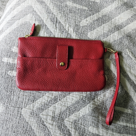 LODIS wristlet wallet ruby red pebble leather gold accents fall buisness travel - Picture 2 of 9